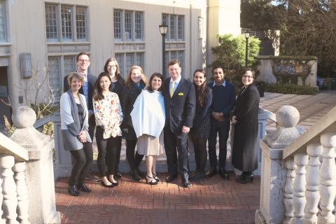 Travers Department of Political Science undergraduate students in front of building